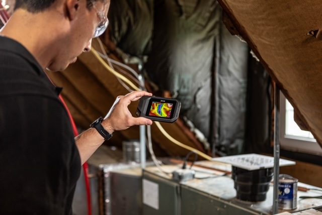 Thermal imaging used to locate hidden moisture during a residential mold inspection