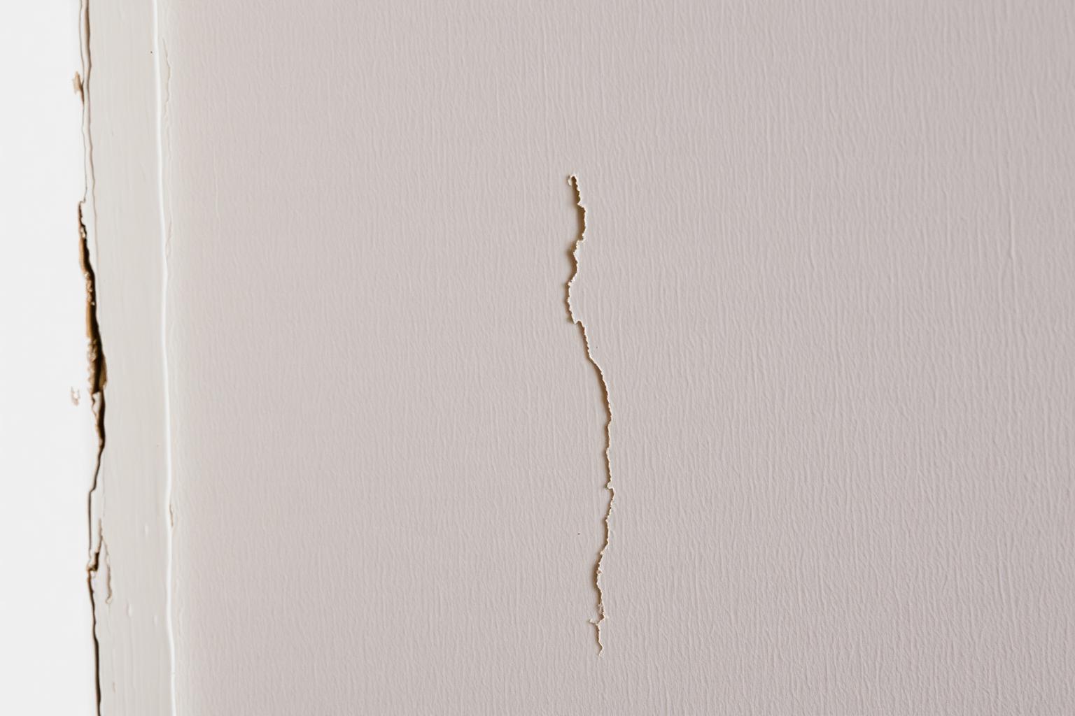 Peeling paint and faint water staining on an interior wall