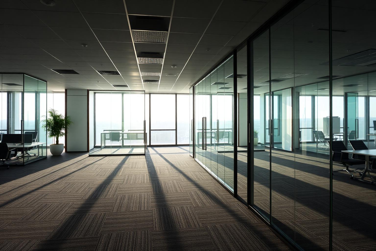 Empty modern office interior with glass partitions