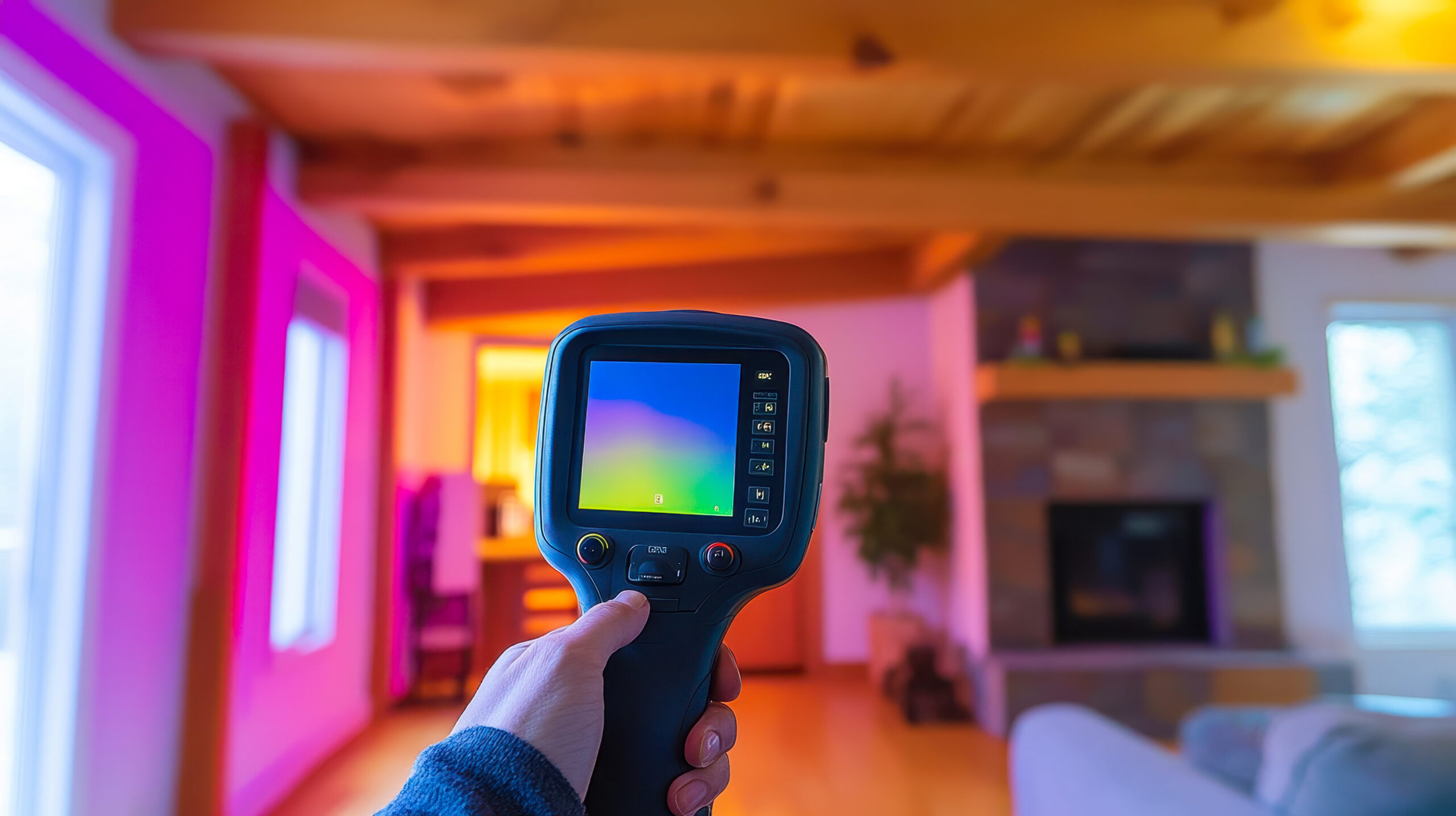 Indoor Air Quality Inspection with Infrared Thermal Vision Device in Family Room